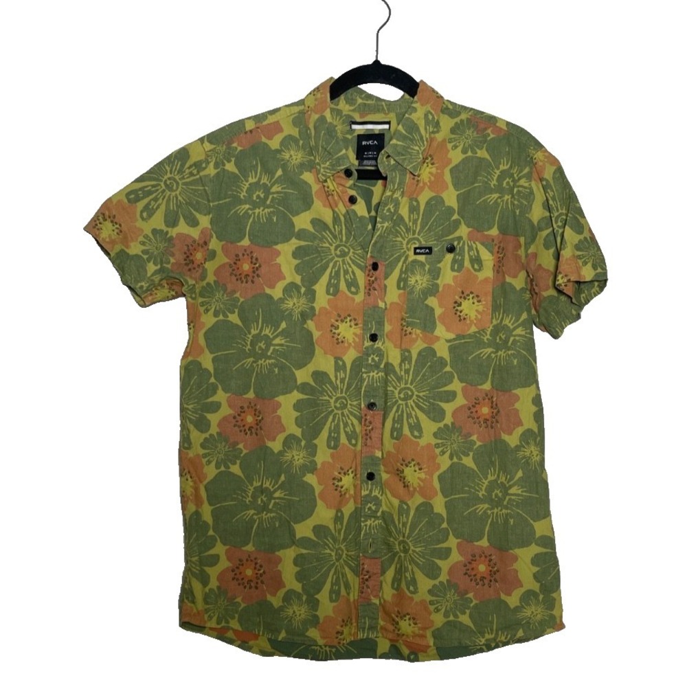 RVCA Button Up Shirt‎ Men's Size Medium Multicolor Floral Print Short Sleeve